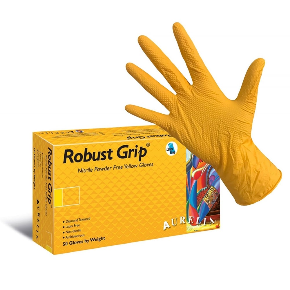 Robust Grip - Yellow Nitrile Gloves - Powder Free