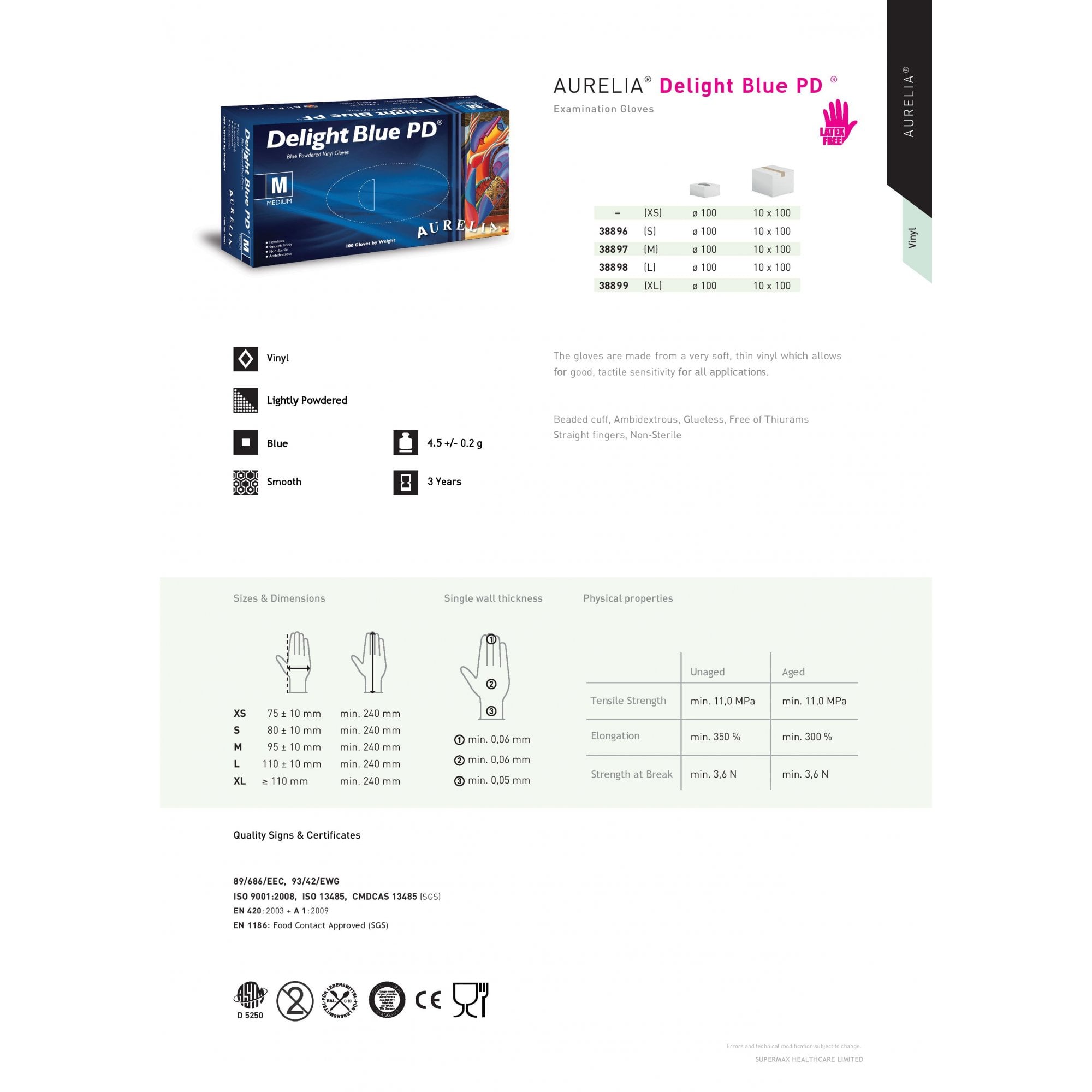 Aurelia - Blue Vinyl Gloves - Powdered