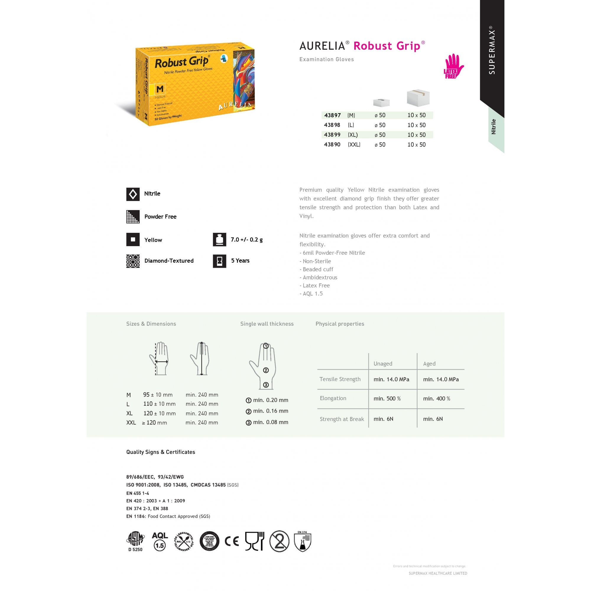 Robust Grip - Yellow Nitrile Gloves - Powder Free