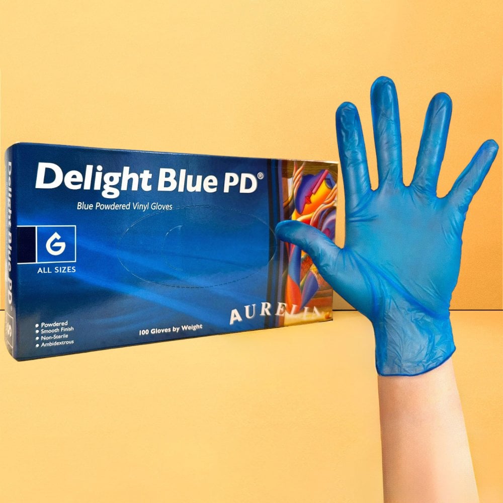 Aurelia - Blue Vinyl Gloves - Powdered
