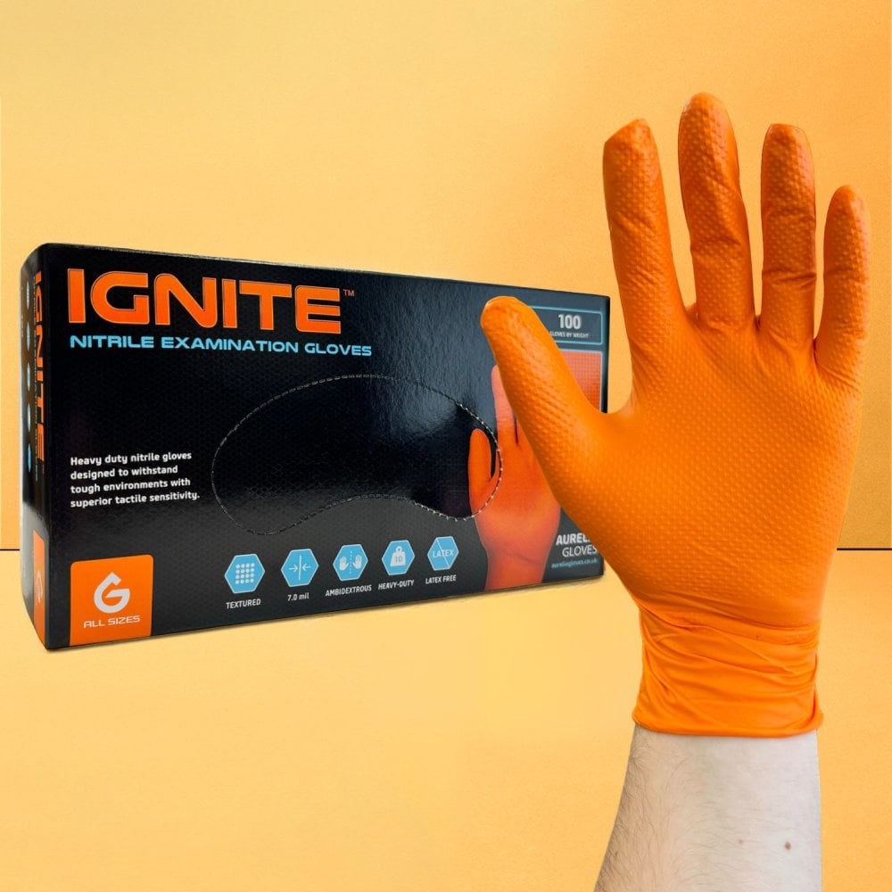 Ignite Orange Nitrile Gloves - Powder Free