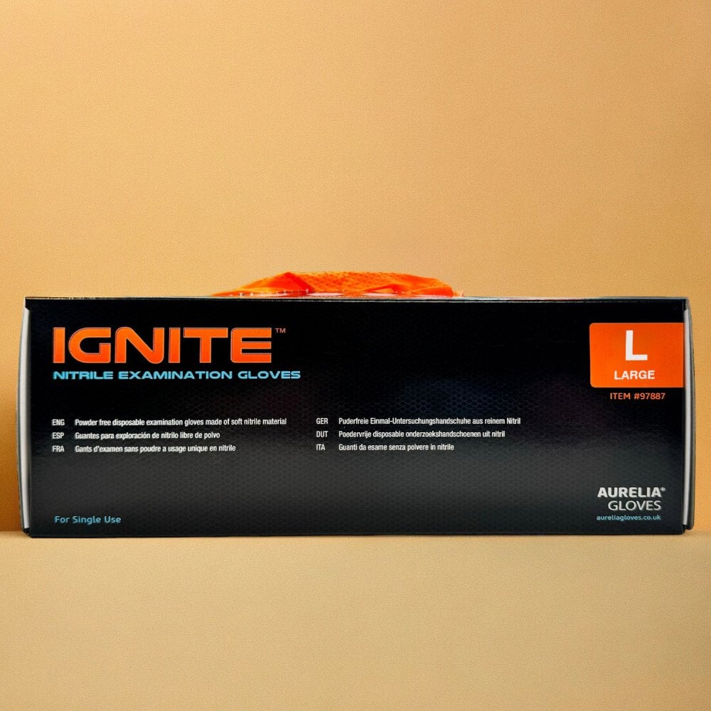 Ignite Orange Nitrile Gloves - Powder Free