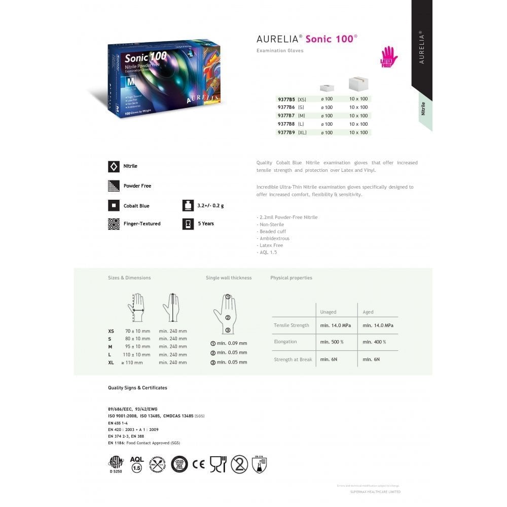 Sonic 100 - Cobalt Blue Nitrile Gloves - Powder Free Bundle