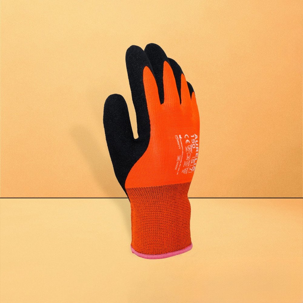 Orange Thermal Glove With Black Sandy Latex Palm Coating